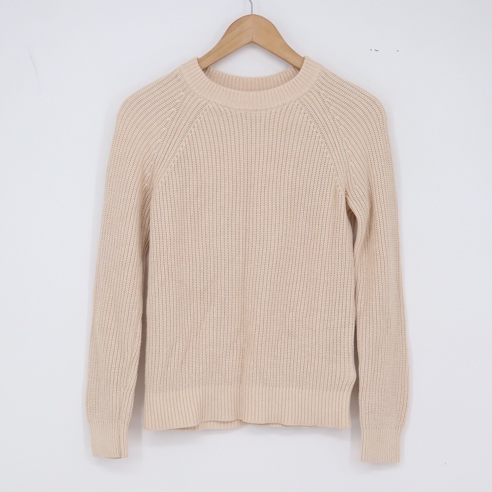 Amazon Sweater Womens XS Beige Ribbed Knit Raglan Crewneck